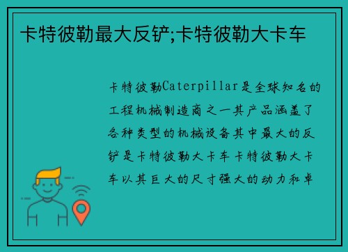 卡特彼勒最大反铲;卡特彼勒大卡车