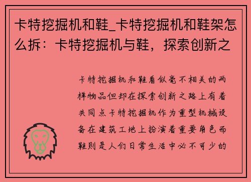 卡特挖掘机和鞋_卡特挖掘机和鞋架怎么拆：卡特挖掘机与鞋，探索创新之路